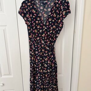GAP Navy Midi Wrap Dress with Floral Print